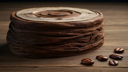 Wooden stump table with coffee beans - Powered by Adobe