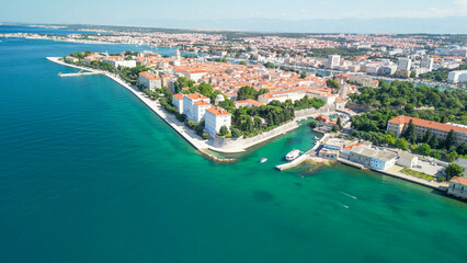 Aerial view of Zadar cityscape along the sea, Croatia