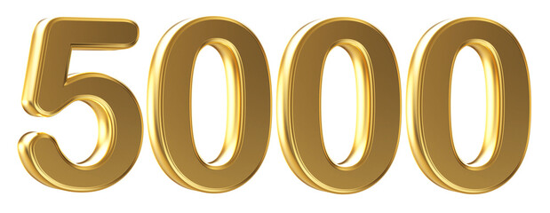 5k follower Gold 3D Number
