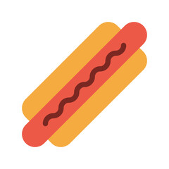 Hot Dog  food vector icon. Isolated cooked sausage of a hot dog in a sliced bun and drizzled with yellow mustard sign design.