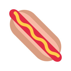 Hot Dog  food vector icon. Isolated cooked sausage of a hot dog in a sliced bun and drizzled with yellow mustard sign design.