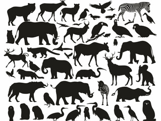 a big set of animals and birds silhouettes
