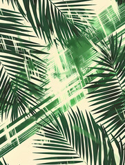 Abstract Palm Leaf Pattern Design in Green Tones