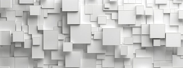 Abstract white background with squares and geometry, 3D rendering