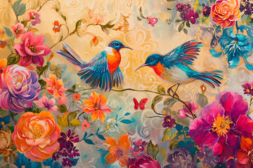 Colorful floral composition painted with oil paints