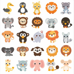 a bunch of different types of animals on a white background