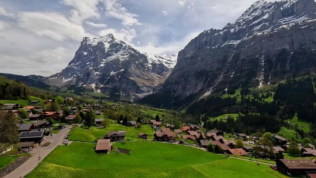 Beautiful landscape alpine view in summer mountains around Grindelwald from cable car, Switzerland	