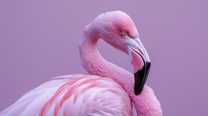 A graceful flamingo on a soothing clean lavender background