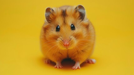 A cute hamster on a clean yellow background