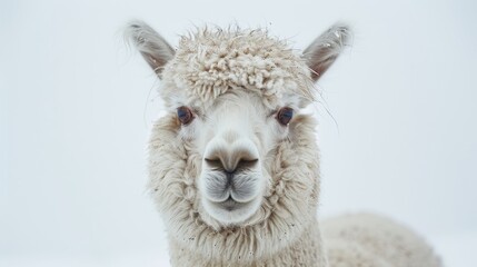 Obraz premium A fluffy alpaca on a clean white background