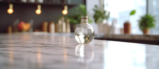 Beautiful empty marble table top with blurred bokeh modern kitchen interior background