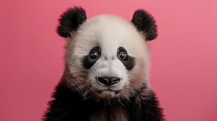 Fototapeta premium An adorable panda on a clean pink background