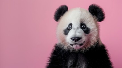 Naklejka premium An adorable panda on a clean pink background