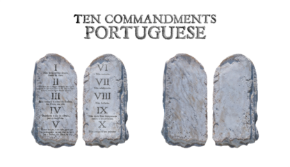The Ten Commandments in PORTUGUESE. Stone table with and without the commandments. Isolated transparent background PNG.