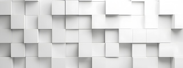 White background with 3D squares arranged in an elegant pattern, creating a minimalist and modern design in the style of for advertising or presentation
