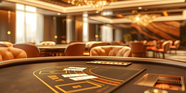 Casino poker room with a poker table for card games. Concept Casino poker room, Poker table, Card games, Gambling, Casino atmosphere