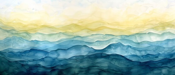Summertime abstract in watercolor, with undulating waves of blue and green to represent ocean waves