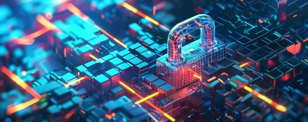 A digital illustration of a fortified digital ledger under lock and key, symbolizing blockchain security