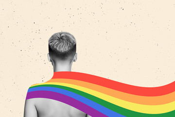 Composite collage picture of black white colors person lgbt rainbow isolated on creative background