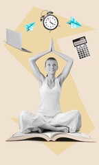 Banner poster of young lady balance work