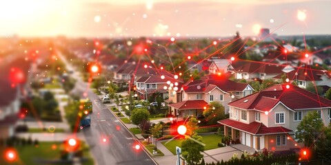 Smart neighborhood with highspeed internet smart meters and home automation technology. Concept Smart Neighborhoods, High-Speed Internet, Smart Meters, Home Automation Technology