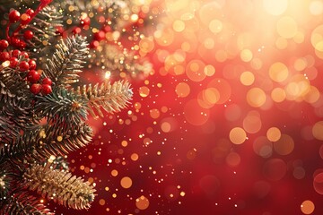 A beautiful Christmas background with a decorated Christmas tree and a red background. Perfect for a festive holiday card or website.