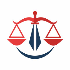 Creative law firm vector art illustration with a Scales of Justice icon logo design.