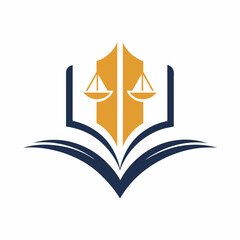 Creative law firm vector art illustration with a Justice and book icon logo design.