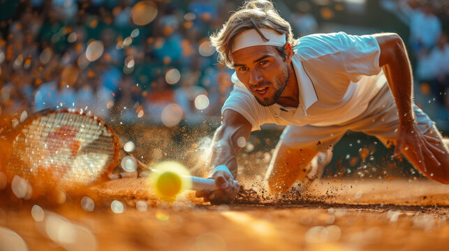 A tennis player is in action, reaching out eagerly to return a ball on the tennis court during a competitive match.