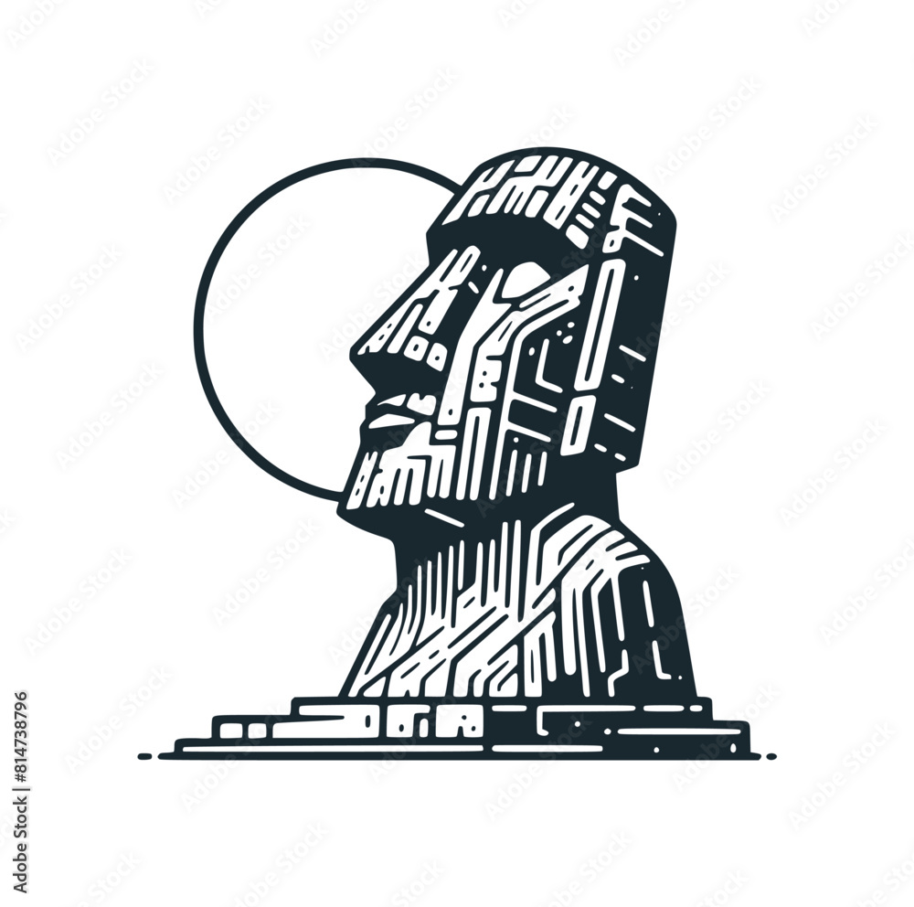 Canvas Prints The Easter island ancient statue. Black white vector logo illustration.
