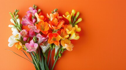 Vibrant Alstroemeria Flowers on Orange Background for Springtime