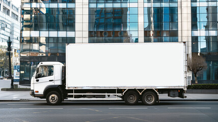A white blank banner on the side of truck