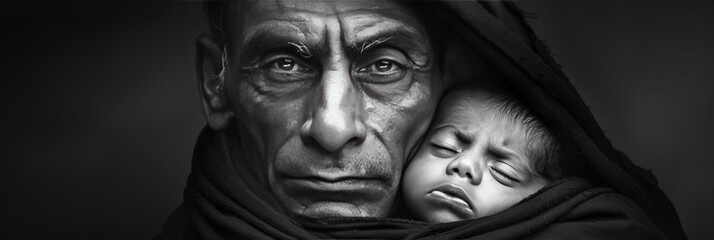 Fatherhood essence  strength, wisdom, love in artistic tribute to the bond with children