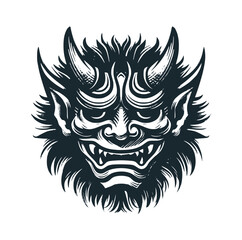The hannya japanese mask. Black white vector logo illustration.