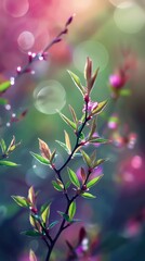 Fototapeta premium pink wildflower field in forest springtime flower blossoming vertical 9:16 ratio background, beautiful nature collection set, Generative Ai 