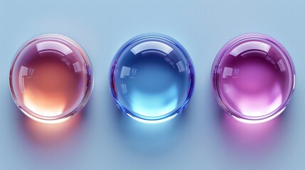 Three transparent colored buttons made of stone or glass. Generative AI