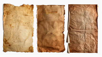 Set of two old paper textures isolated on a white background
