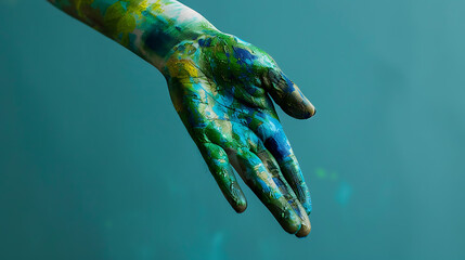 A hand-painted in Earth Day colors blue background