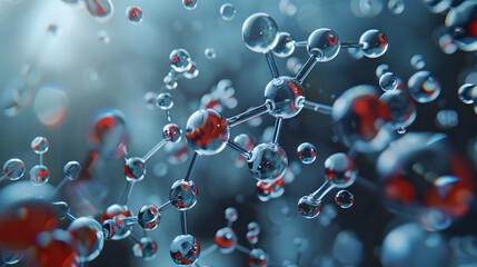 3d render of water molecules are made up of 1 oxygen atom and 2 hydrogen atoms bonded together by covalent bonds, 3d render of nitrogen molecules interacting