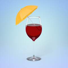 Wine glass protected by a yellow umbrella