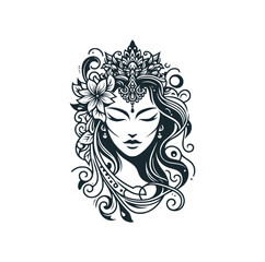 The beautiful Bali women. Black white vector logo illustration.