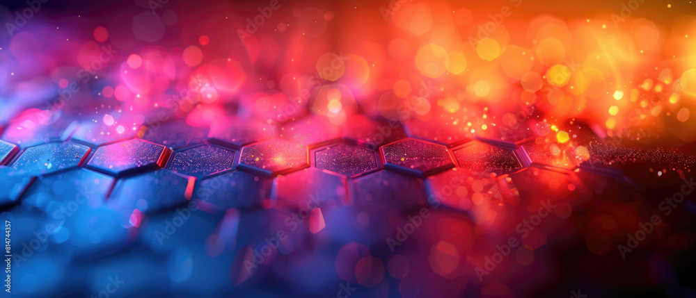 Wall mural vibrant abstract hexagonal pattern with colorful bokeh effect.
