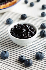 Blueberry Jam Preserves in a Bowl, side view.