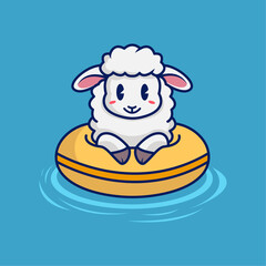 swimming sheep cartoon cute illustrations