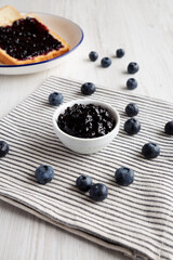 Blueberry Jam Preserves in a Bowl, side view.