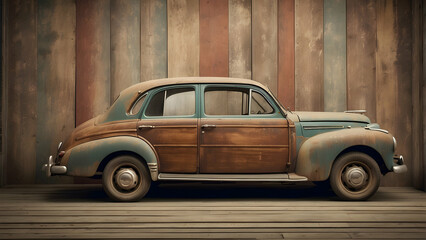 Classic car with wood paneling parked