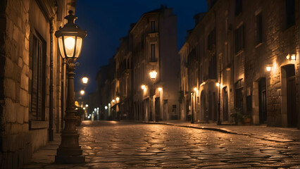 Old street lamp illuminating at dusk
