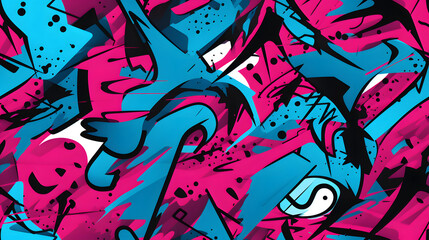 Fototapeta premium pink and blue graffiti pattern geometric shapes design poster background