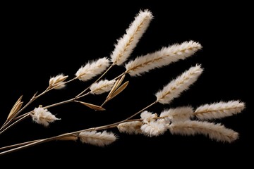 Close-up of textured pampas grass plumes isolated on a dark backdrop, showcasing natural beauty - Powered by Adobe