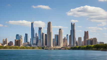 Naklejka premium Skyline view of Chicago with lakefront